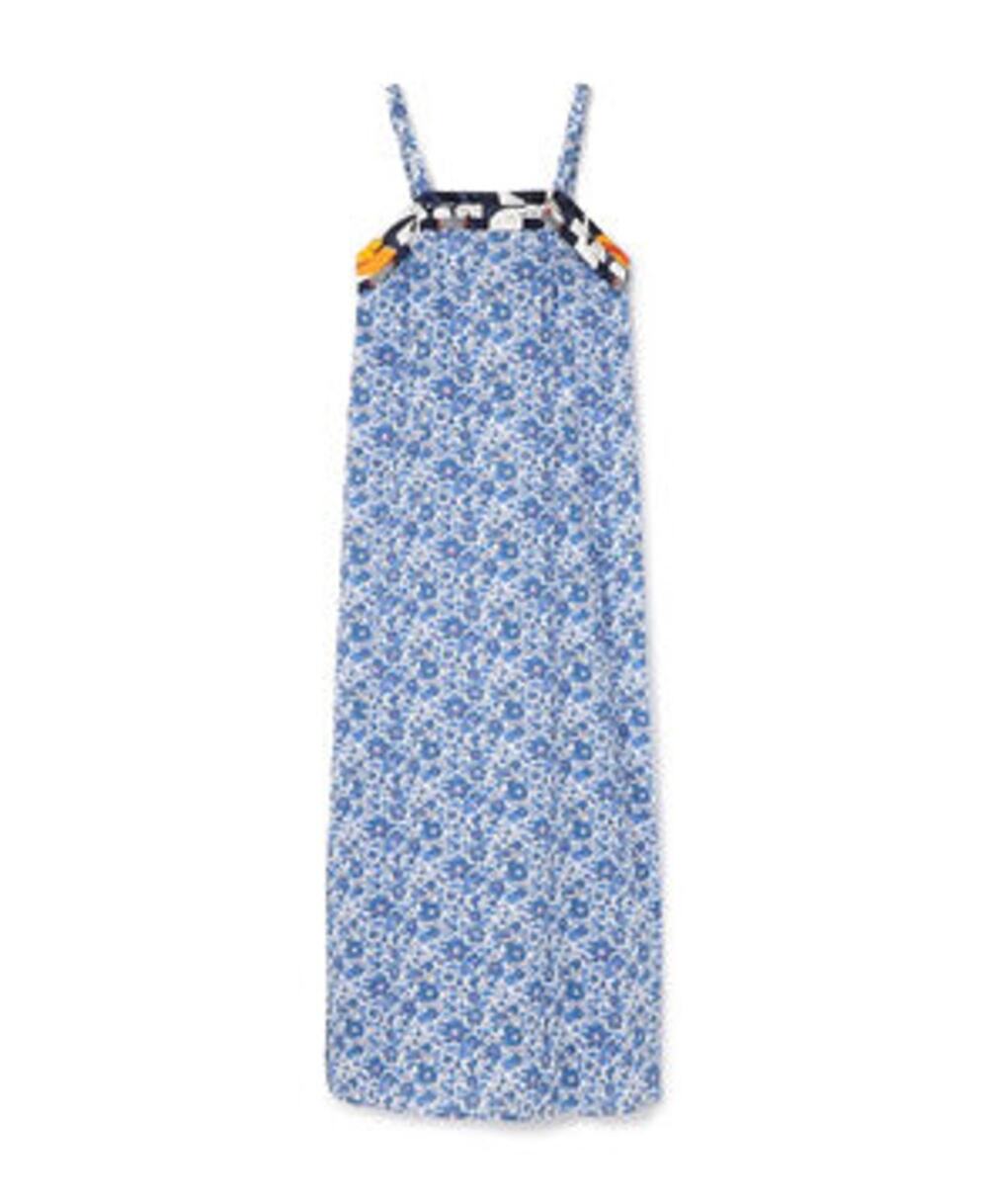 La Prestic Ouiston Baden Dress 0 XS Blue Floral Silk Cotton Maxi Sundress French